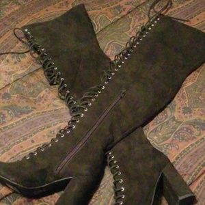 Black Lace up faux suede boots